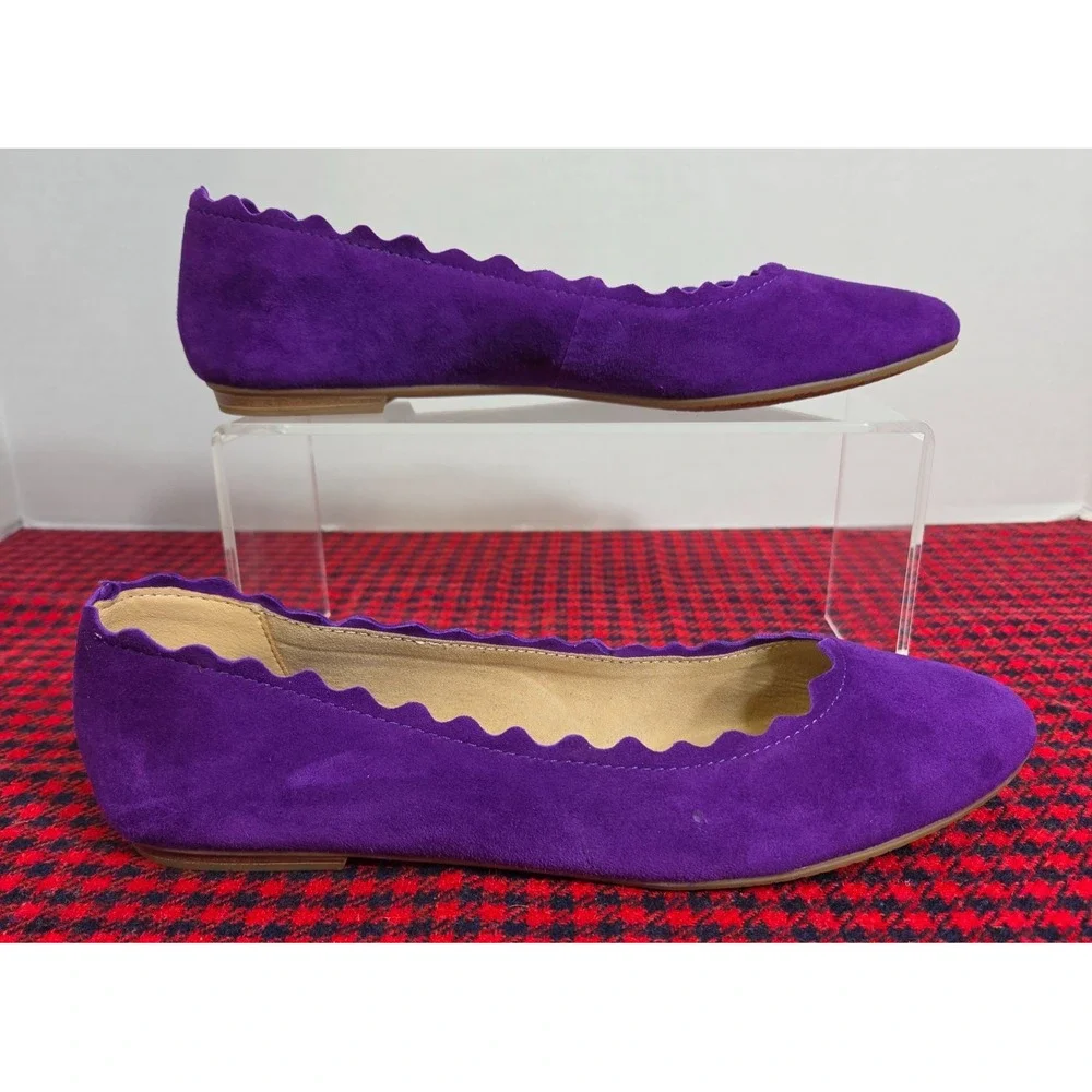 Amelia Grace Wynn Purple Suede Scalloped Ballet Flats Leather Women's sz 8M